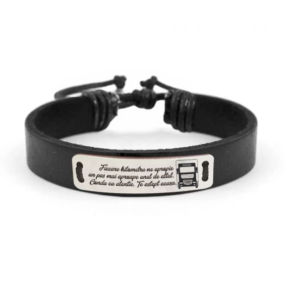 Bratara argint tablita 30 mm si piele - personalizata cu text Bratara argint tablita 30 mm si piele - personalizata cu text